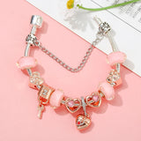 Silver Key Pendant Charm Bracelet Heart Beads Women Men Girls Jewelry Gift