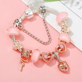 Silver Key Pendant Charm Bracelet Heart Beads Women Men Girls Jewelry Gift