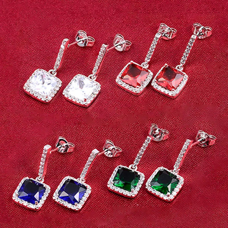 Silver Dangle Drop Long Earring Green Red Wedding Christmas Jewelry
