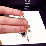 Silver Love Bead Crown Peach Heart Bracelet Long Chain Pendant
