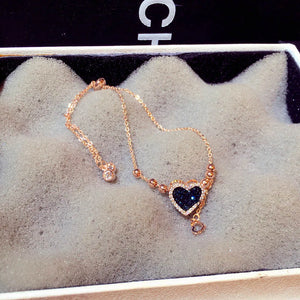 Silver Love Bead Crown Peach Heart Bracelet Long Chain Pendant