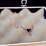 Silver Love Bead Crown Peach Heart Bracelet Long Chain Pendant