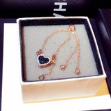 Silver Love Bead Crown Peach Heart Bracelet Long Chain Pendant
