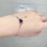 Silver Love Bead Crown Peach Heart Bracelet Long Chain Pendant