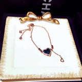Silver Love Bead Crown Peach Heart Bracelet Long Chain Pendant