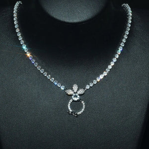 Silver Zircon Pendant Chain Choker Necklace Wedding Jewelry