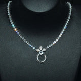 Silver Zircon Pendant Chain Choker Necklace Wedding Jewelry