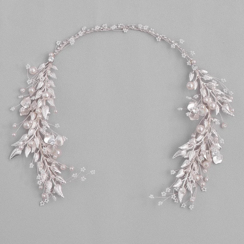 Silver Leaf Pearl Headband Tiara Bridal Hair Accessories Wedding Band