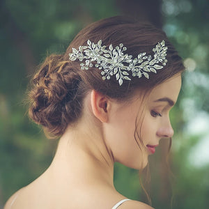 Silver Leaf Rhinestone Clip Headband Bridal Hair Accessories