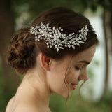 Silver Leaf Rhinestone Clip Headband Bridal Hair Accessories