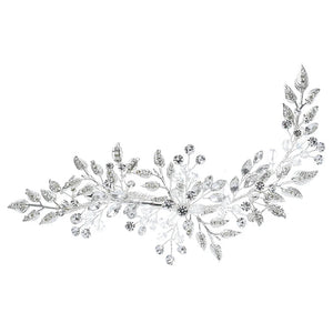 Silver Leaf Rhinestone Clip Headband Bridal Hair Accessories