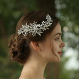 Silver Leaf Rhinestone Clip Headband Bridal Hair Accessories