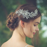 Silver Leaf Rhinestone Clip Headband Bridal Hair Accessories