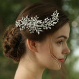 Silver Leaf Rhinestone Clip Headband Bridal Hair Accessories