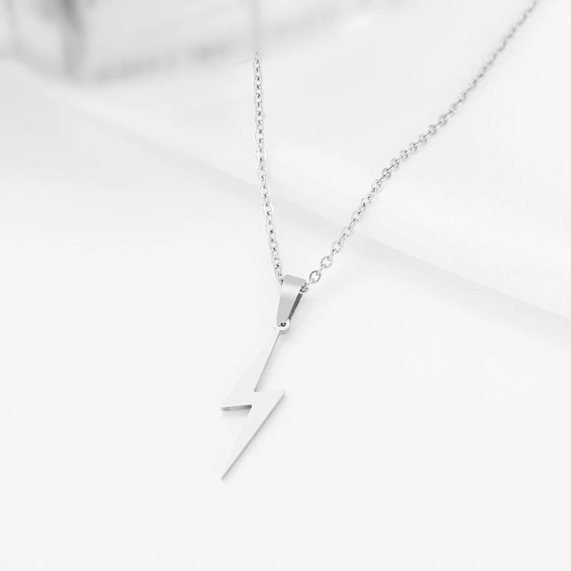 Silver Lightning Necklace for Women Stainless Steel Choker Chain Pendant Jewelry