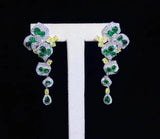 Long Drop Earrings Green Lab Emerald Flower Dangler Wedding Jewelry