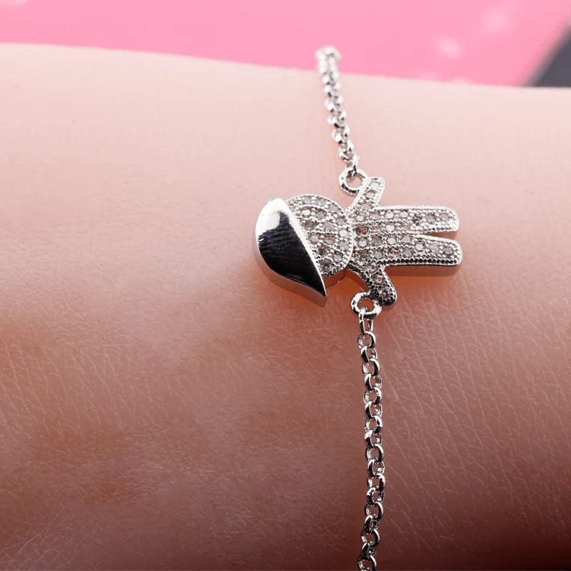 Silver Little boy Fortune Zircon Stone Charm Bracelets DIY Women Jewelry Hot