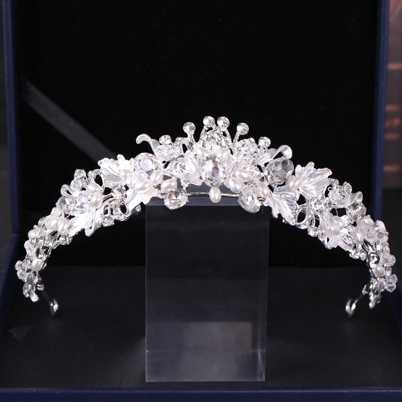 Silver Baroque Crystal Crown Tiara For Bride