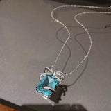 Silver Princess Cut CZ Pendant Necklace for Women