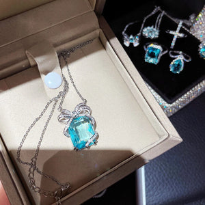 Silver Princess Cut CZ Pendant Necklace for Women