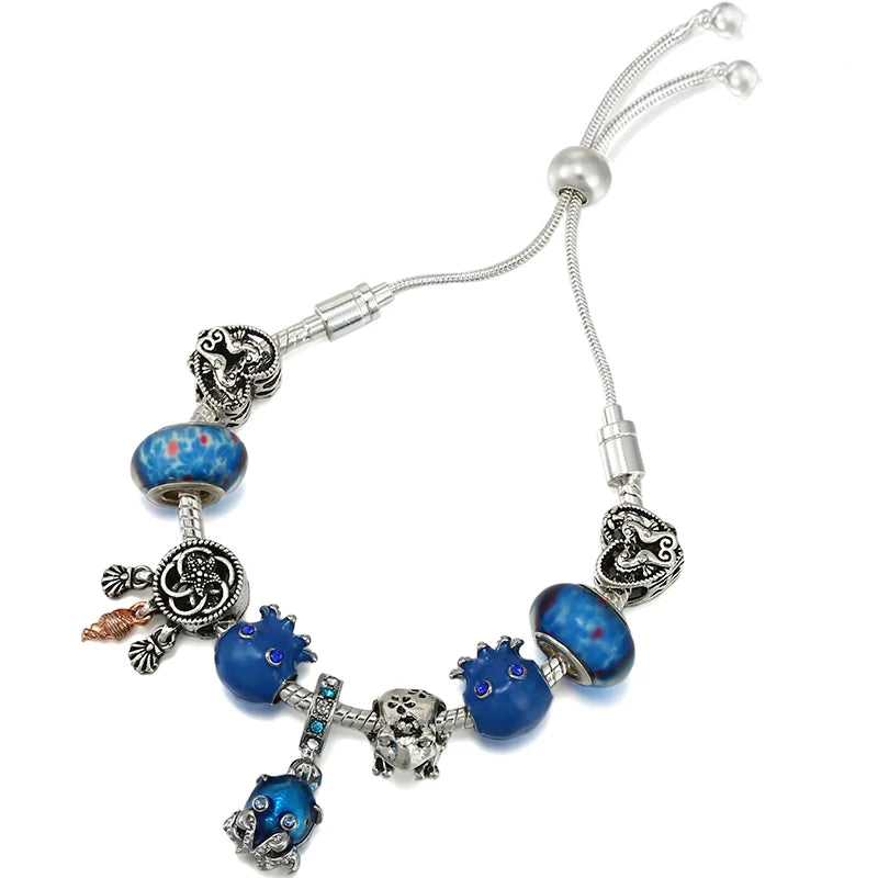 Silver Family Tree Beads Charm Bracelet with DIY Bracelets for Women