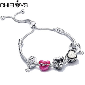 Silver Family Tree Beads Charm Bracelet with DIY Bracelets for Women