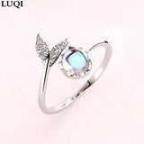 Silver Mermaid Tail Moonstone Open Ring