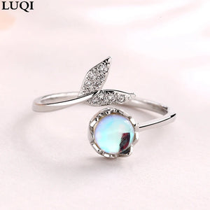 Silver Mermaid Tail Moonstone Open Ring