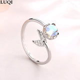 Silver Mermaid Tail Moonstone Open Ring