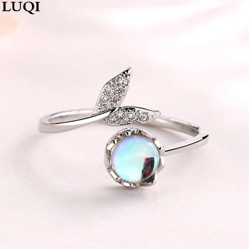 Silver Mermaid Tail Moonstone Open Ring
