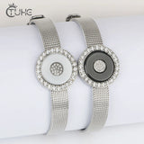 Silver Mesh Keeper Bracelets with Bling Crystal Stone, Adjustable