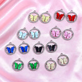 Acrylic Butterfly Pendant Round Rhinestone Frame 10Pcs/lot DIY Earring Findings