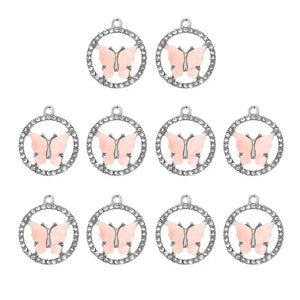 Acrylic Butterfly Pendant Round Rhinestone Frame 10Pcs/lot DIY Earring Findings