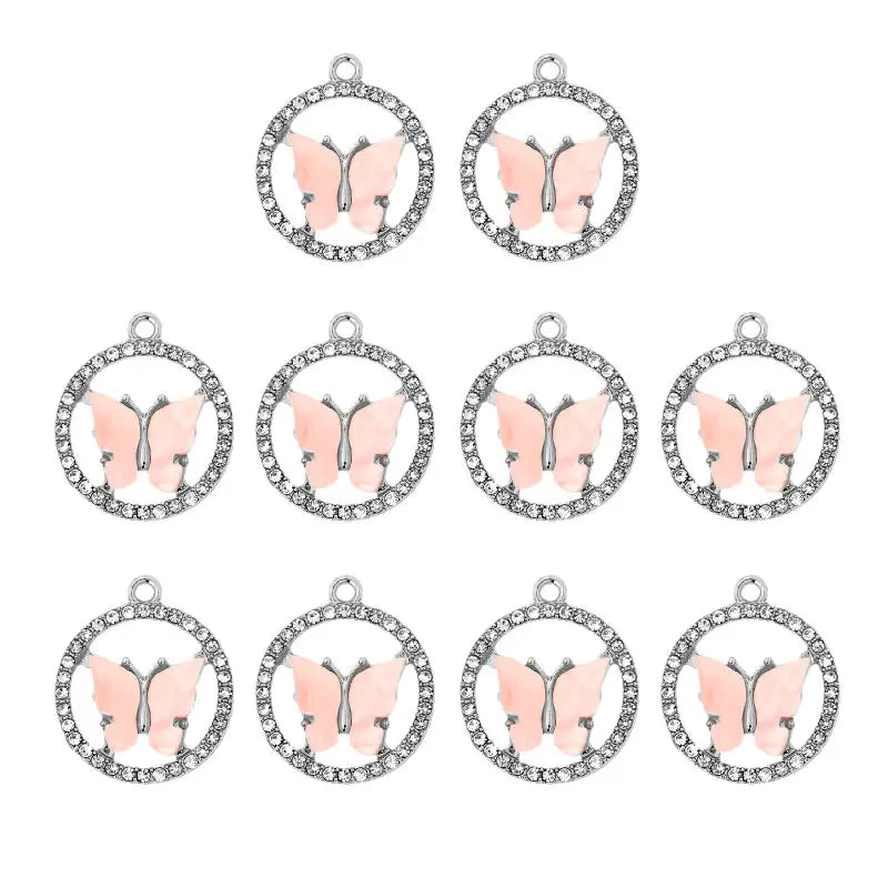 Acrylic Butterfly Pendant Round Rhinestone Frame 10Pcs/lot DIY Earring Findings