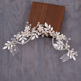 Silver Metal Flower Leaf Tiara Crown for Bride Wedding
