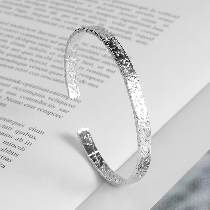 Silver Minimalist Irregular Bangle Bracelet for Women Men
