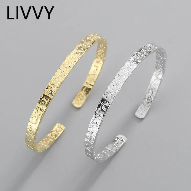 Silver Minimalist Irregular Bangle Bracelet for Women Men