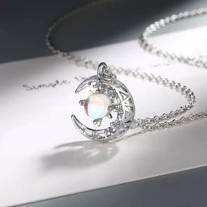 Silver Moon Zircon Pendant Necklace Clavicle Chain Jewelry