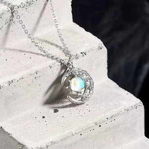 Silver Moon Zircon Pendant Necklace Clavicle Chain Jewelry