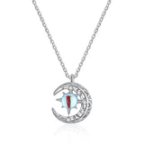 Silver Moon Zircon Pendant Necklace Clavicle Chain Jewelry