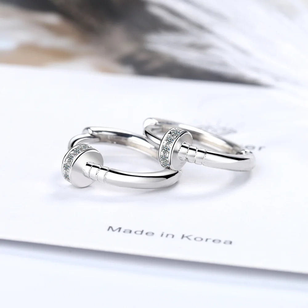 Silver Nail Hoop Earrings CZ Small Jewelry