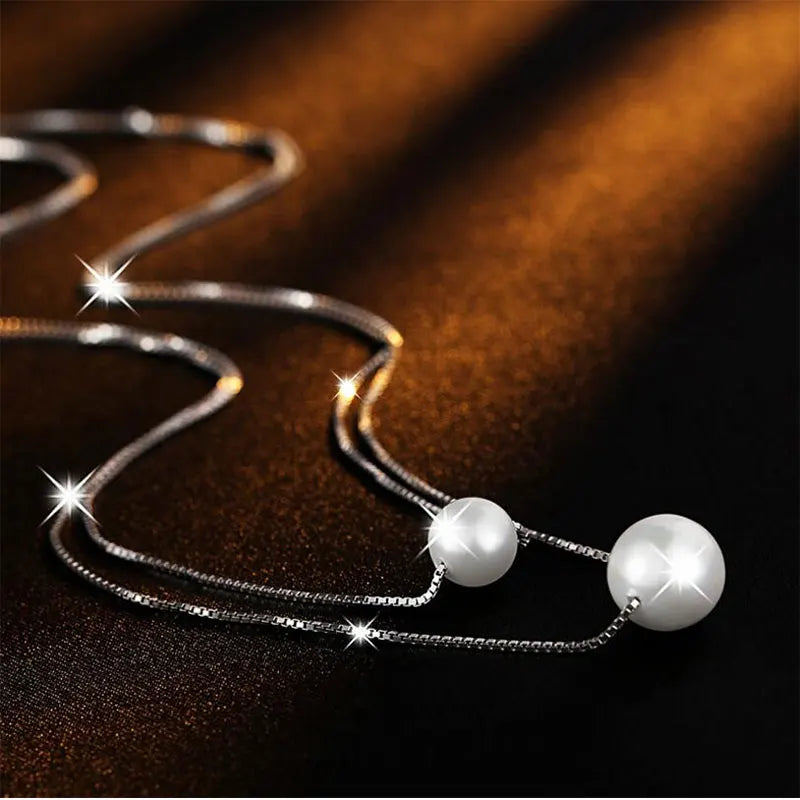 Double Layer Chain Pearl Choker Necklace for Women