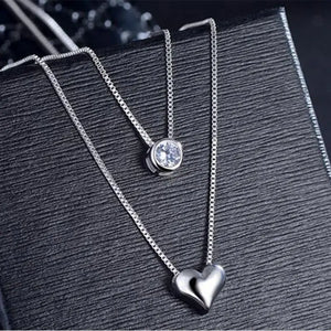 Double Layer Zircon Heart Pendants Necklace Women Choker Collares