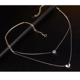 Double Layer Zircon Heart Pendants Necklace Women Choker Collares