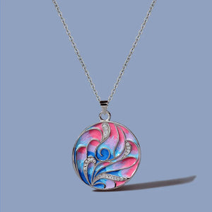 Pink Enamel Flower Charms Pendant Necklace for Women