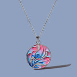 Pink Enamel Flower Charms Pendant Necklace for Women