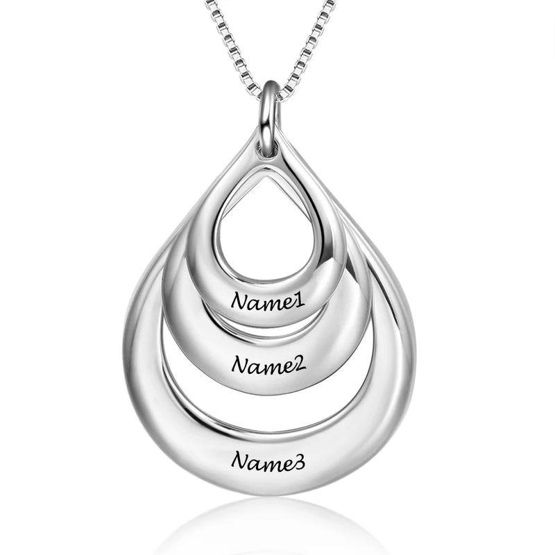 Personalized Silver Necklace with 3 Names Hollow Pendant