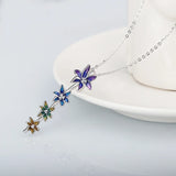 Silver Flower Necklace for Women Epoxy Enamel Sweater Chain Pendant