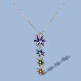 Silver Flower Necklace for Women Epoxy Enamel Sweater Chain Pendant