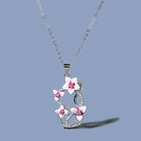 Vintage Flower Pendant Choker Necklace Silver Enamel Jewelry